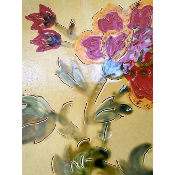 Cheese Board Trivet Decorative Floral Ceramic Nanette Vacher Ambiance 7.5" x 11" - Picture 6 of 13